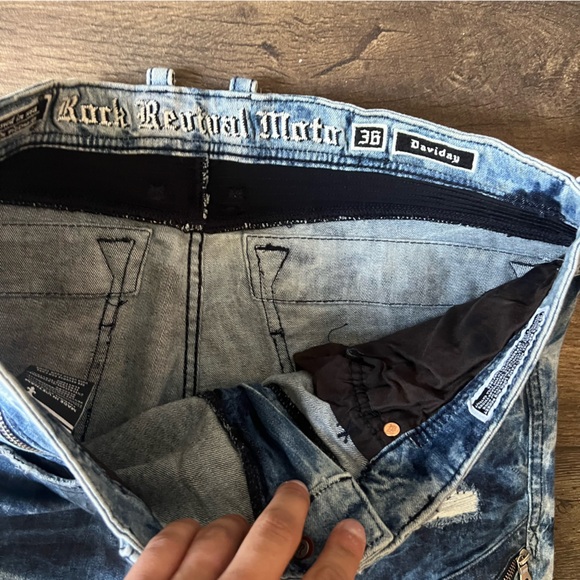 Rock Revival Men's Moto Daviday Acid Wash Jeans Size 36x32 - Picture 4 of 10